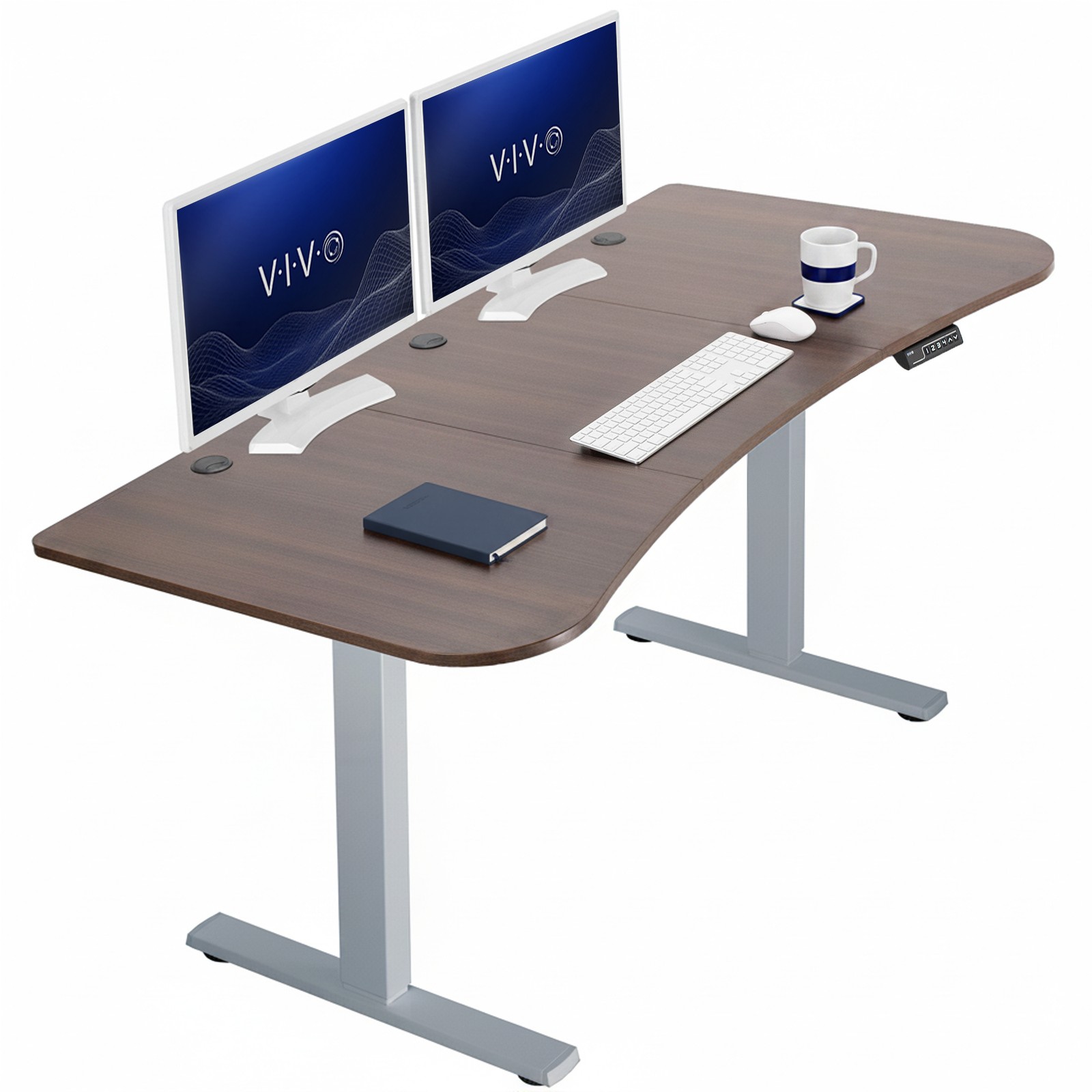 VIVO Electric 63” x 32” Stand Up Desk, Dark Walnut Table Top, Gray Frame