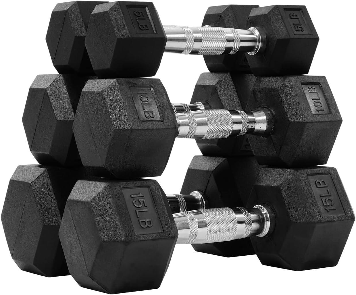 Rubber Encased Hex Dumbbell Set, Muscle, Strength & Full Body Workout, 60 LB