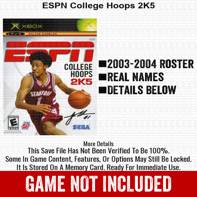 ESPN College Hoops 2K5 Roster Season Update Xbox USB Save File Real Names