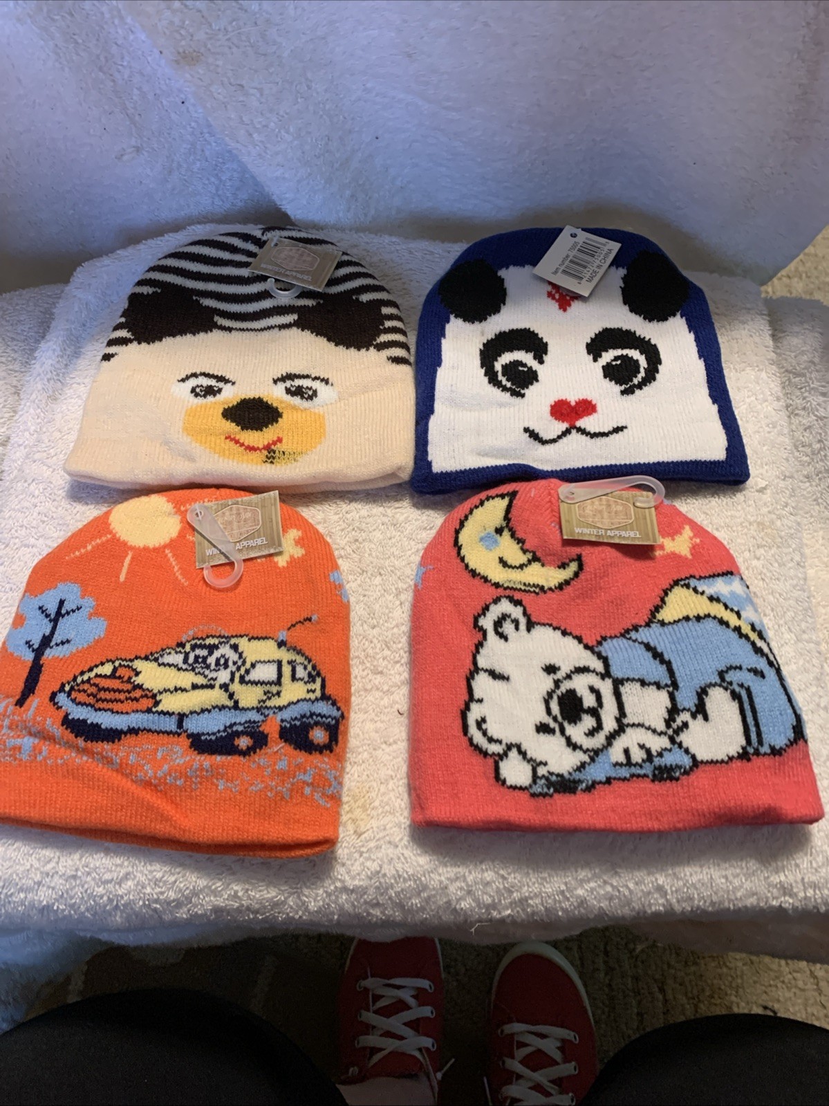 New Knit Beanie Hat Cap Winter Cold Bears  Car Kids Youth Set Of 4