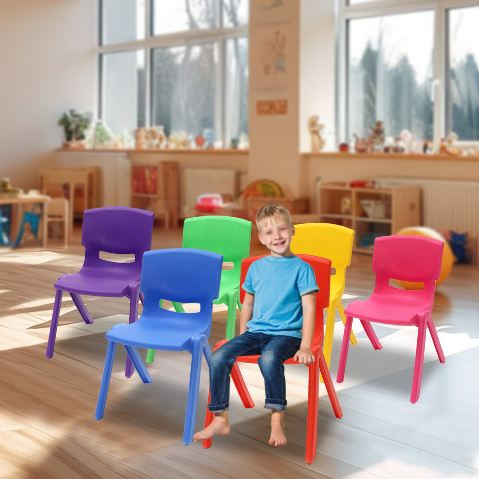Multicolor Kids Plastic Stack Chairs 6 Pcs Stackable School Chairs Toddler Chair