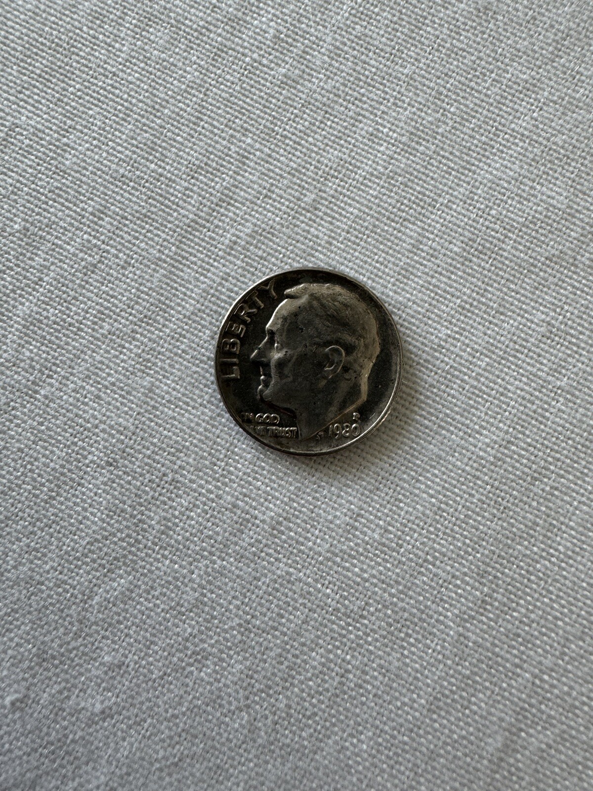 1980 Roosevelt Dime, DD, Missing Letters Reverse Error Coin