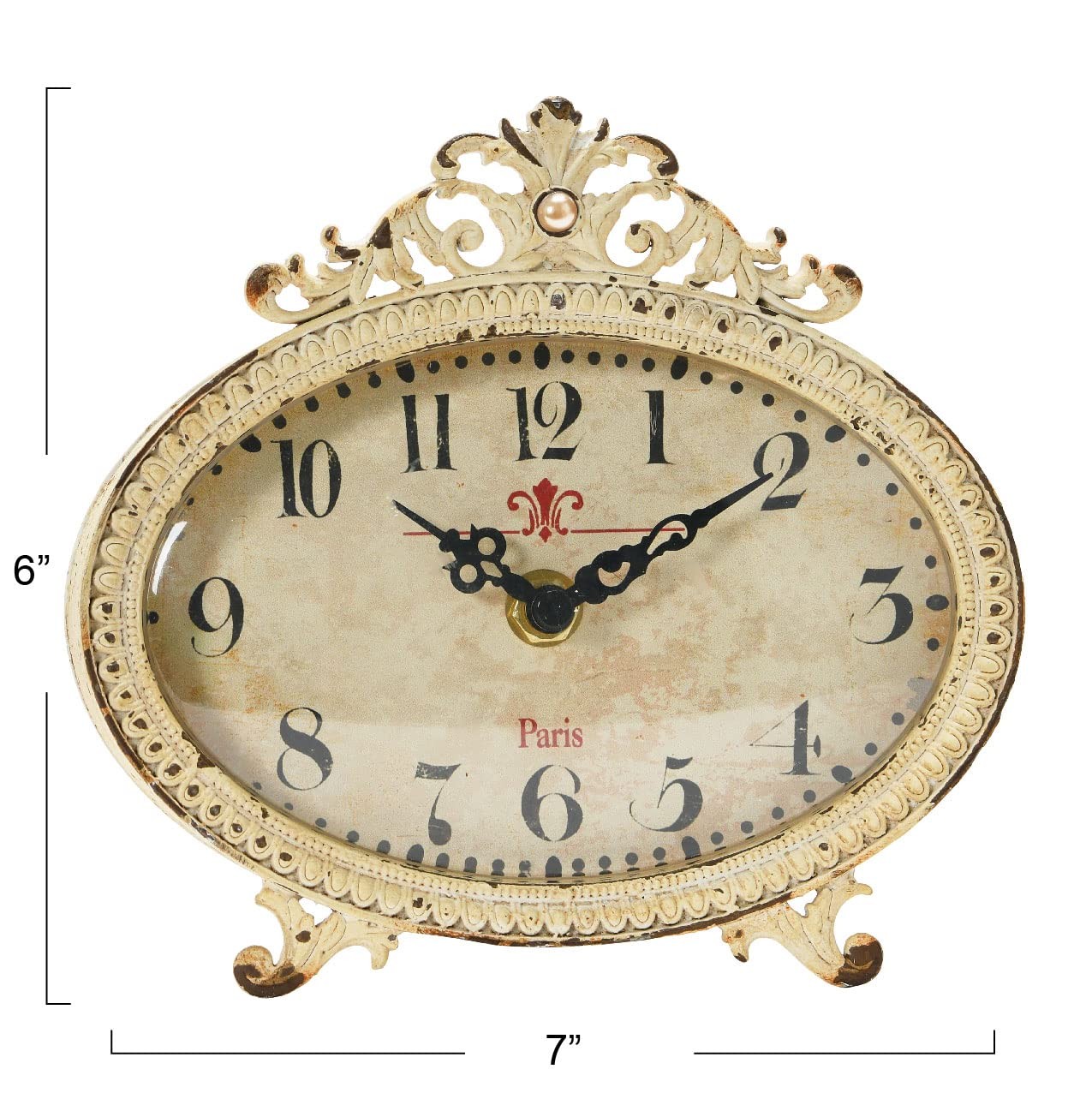 Distressed Pewter Mantel Clock, Cream
