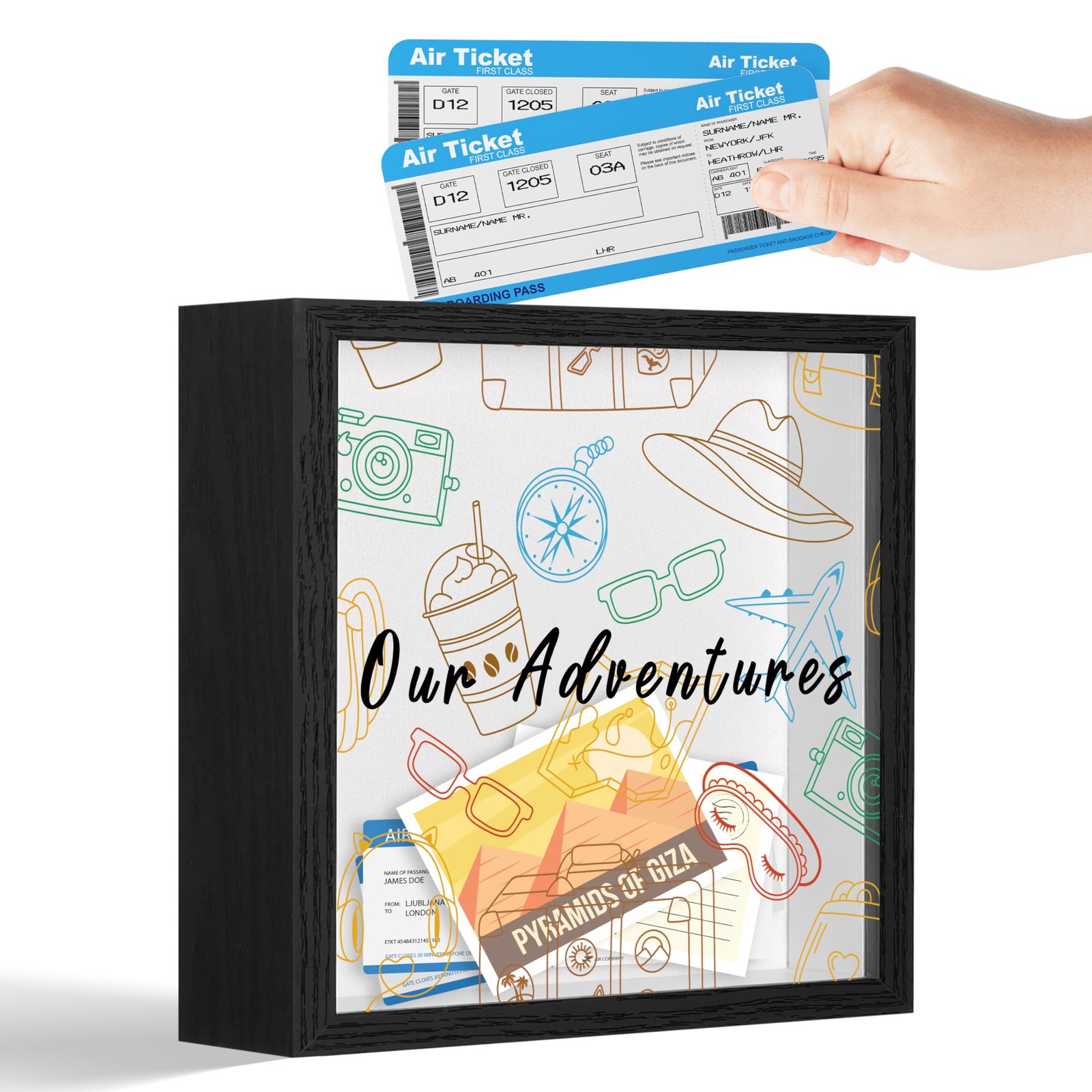 Adventure Fund Frames Box, Wooden Black Photo Frame Shadow Box Frame with Slo...