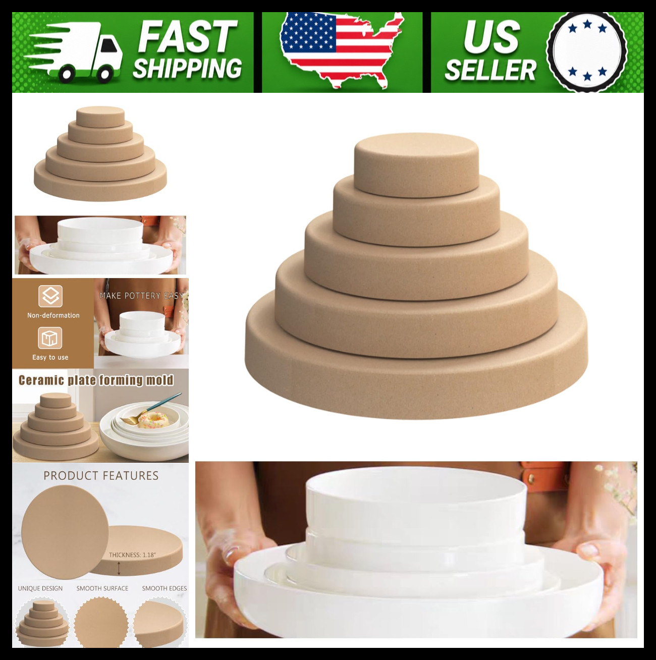 Deep Round Pottery Molds, 5-Pc Handbuilding Forms, Brown MDF Wood
