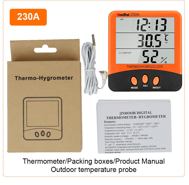 Thermometer Indoor Digital LCD Hygrometer Temperature Humidity Meter Alarm Clock