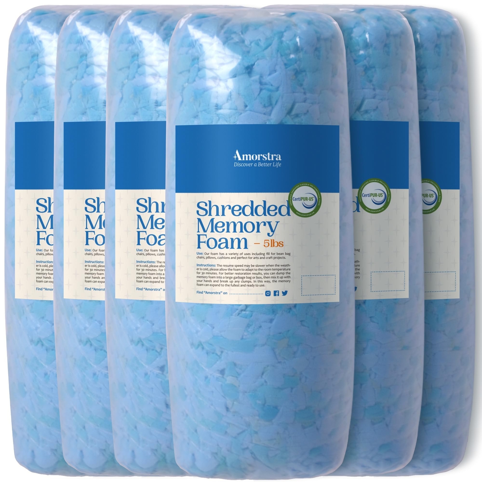 Bean Bag Filler 30lbs Bean Bag Filling Pillow Refill, Shredded Memory Foam Fi...