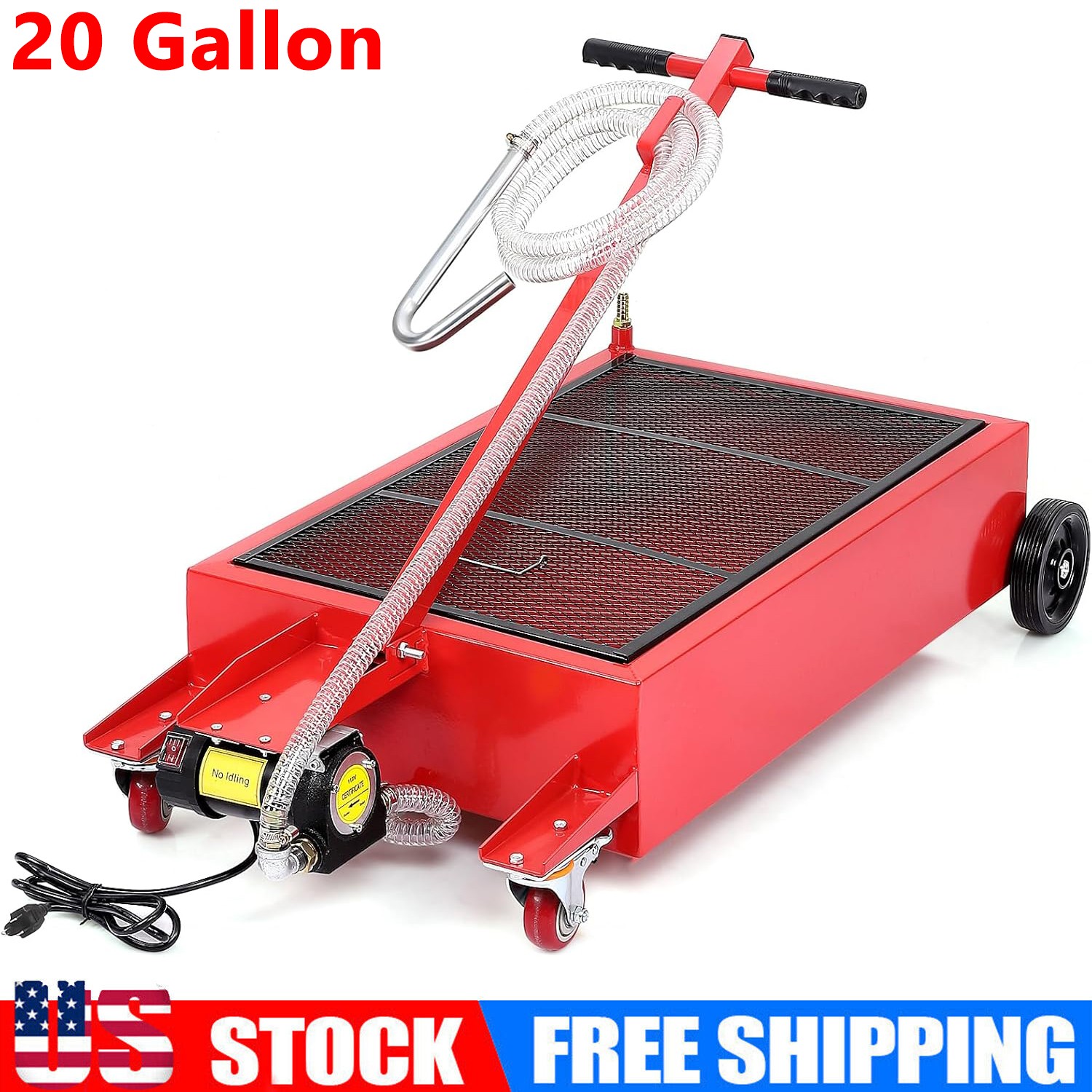 20 Gallon Electric Oil Drain Pan w/ 110V Pump & Hose, Low Profile Oil Drain Cart