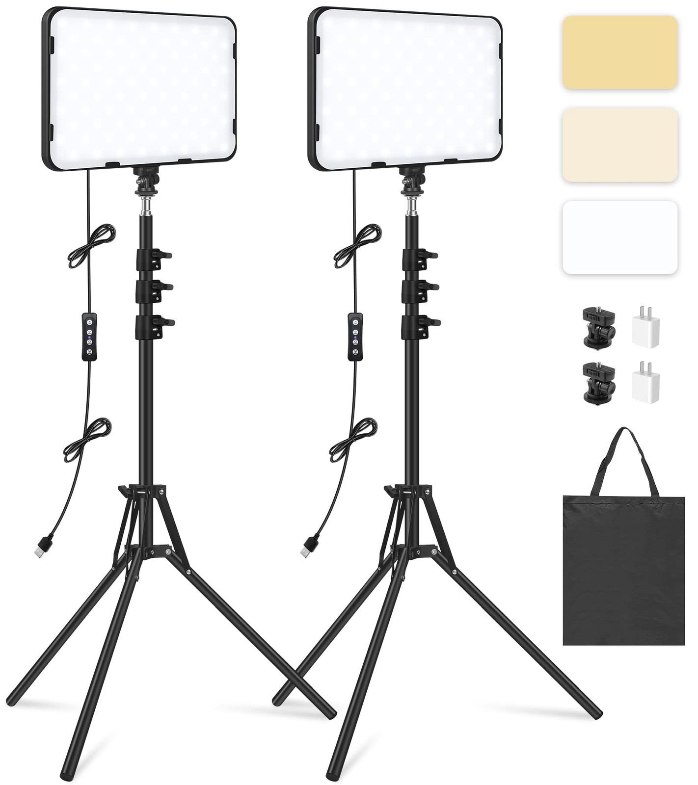 2 Pack LED Video Light with 63'' Tripod Stand, 2500-8500K Dimmable Photograph...