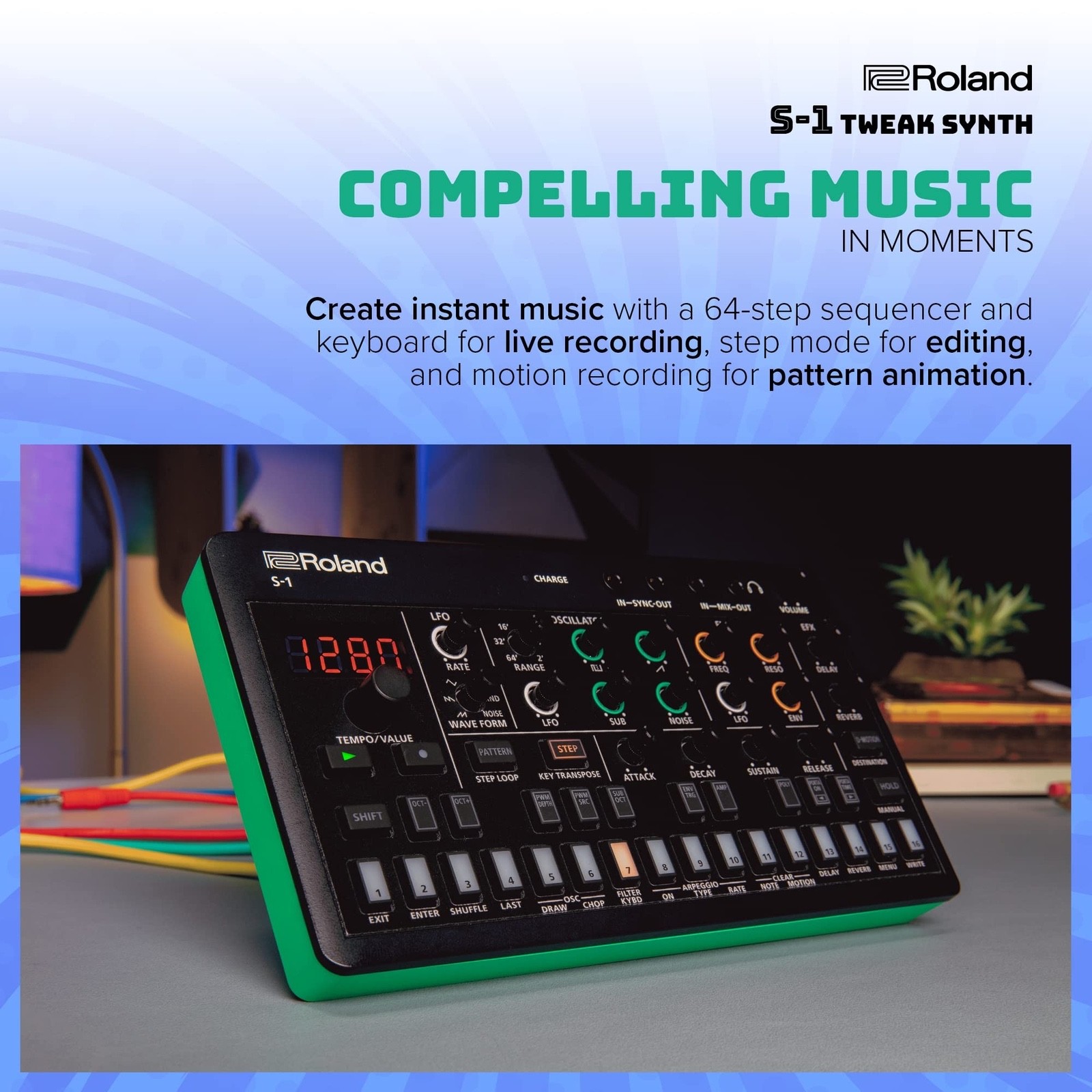 Roland S-1 Tweak Synthesizer AIRA Compact Polyphonic Module S1 Black Sequencer