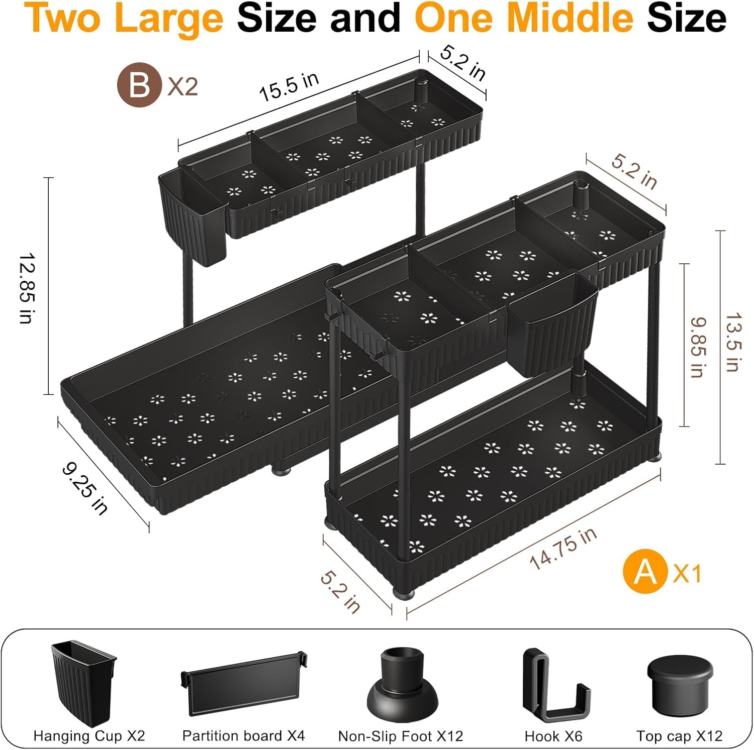 3 Pack Multi-Purpose Pull-Out Storage Organizers, 2-Tier L-Shaped Under