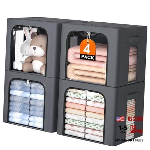 Pack Clothes Storage Bins with Metal Frame0L Foldable Fabric Storage Boxes 4