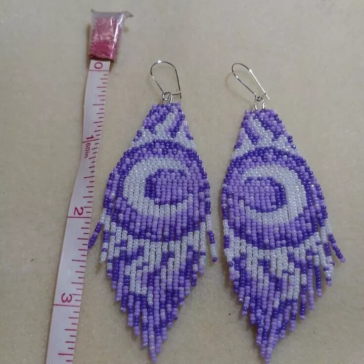 Tribal Earrings Native Large Boho American Seed Beads Handmade Earring