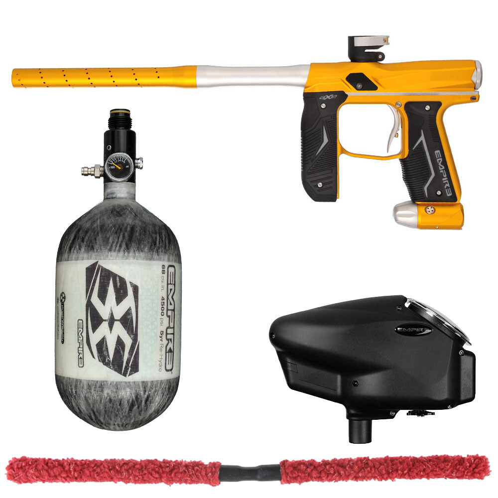 NEW EMPIRE AXE 2.0 COMPETITION PAINTBALL GUN KIT - GOLD/SILVER W/ 68/4500 BOTTLE