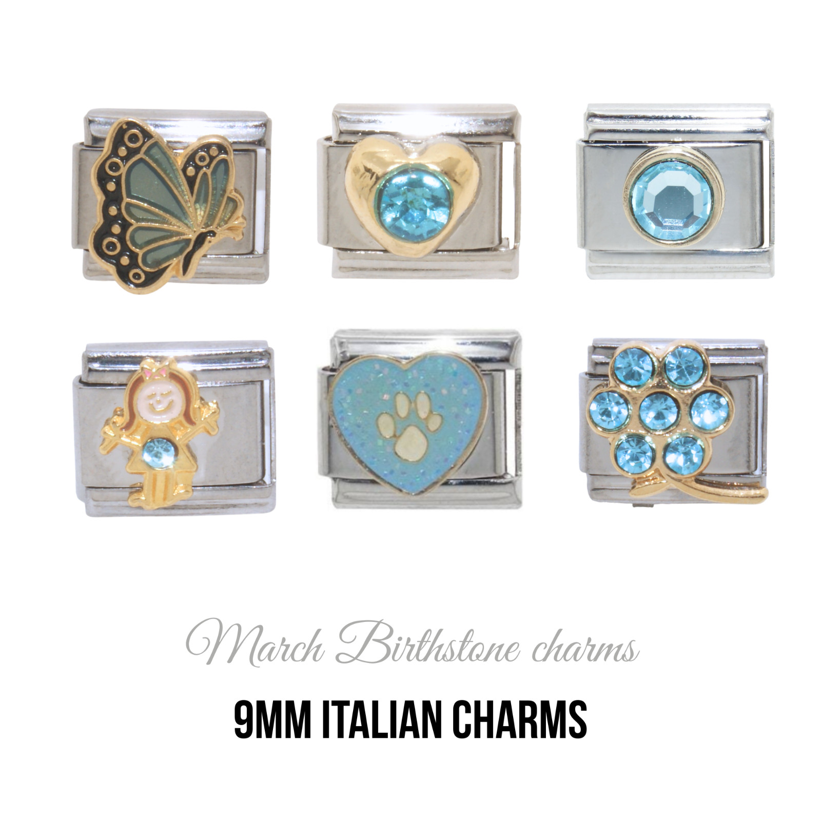 Various March Birthstone  - Aquamarine Birthmonth 9mm Italian charms