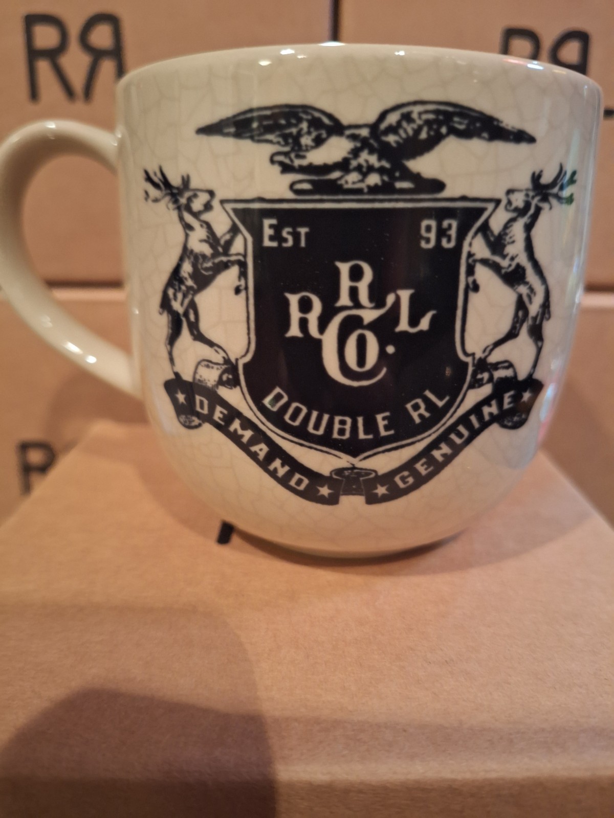 RRL Mug for coffee/tea dinnerware collectible 'Over-all' logo Rare