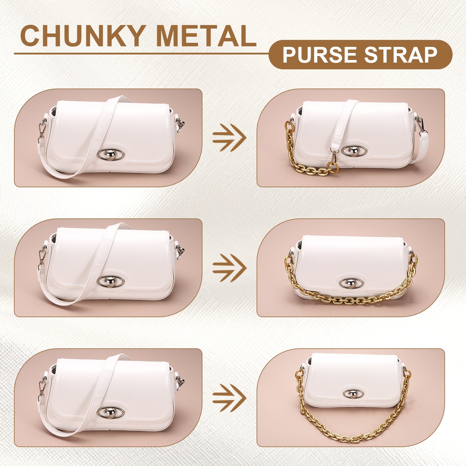 8" Acrylic Purse Chain Handbag Strap with Buckle, Silver White, 0.7" Width