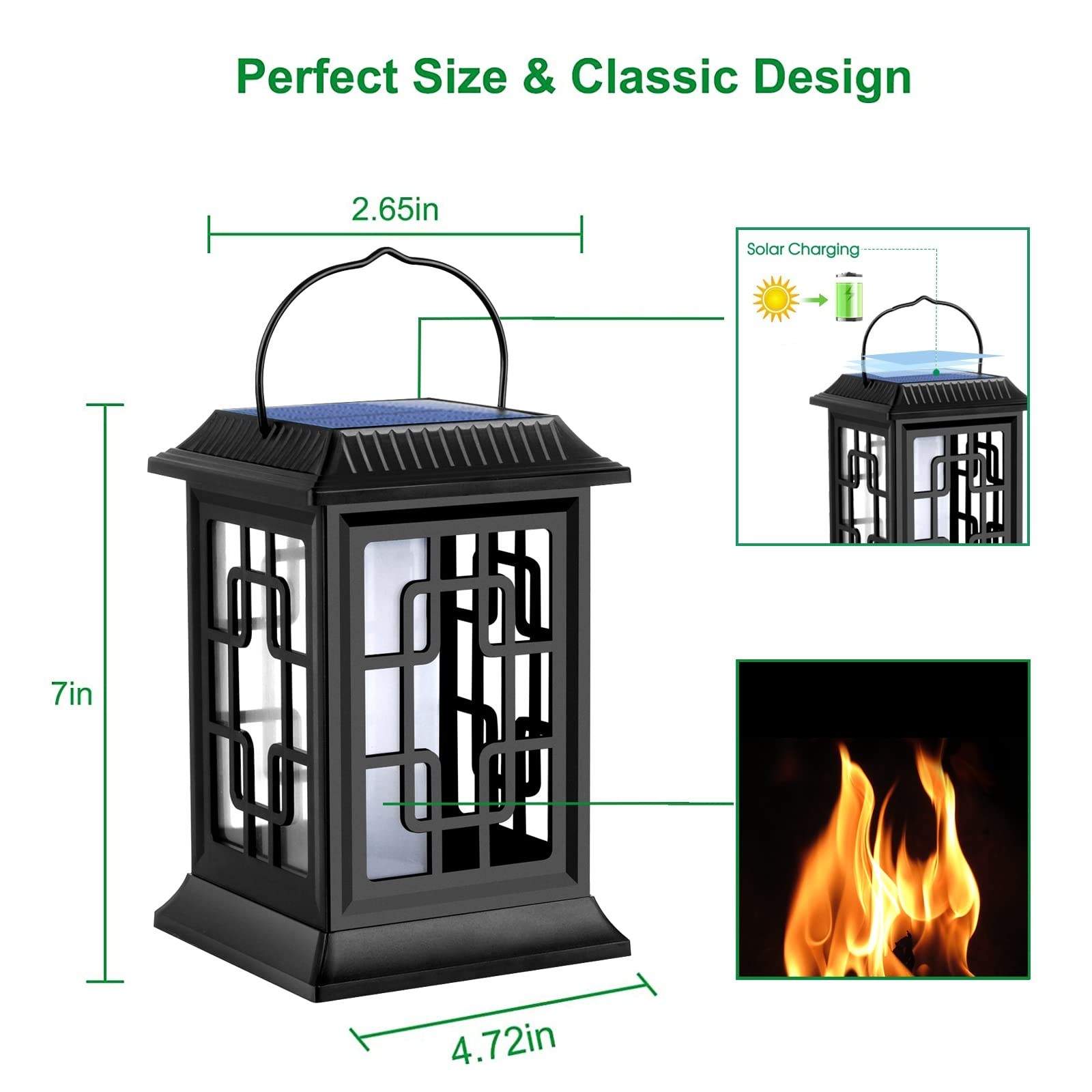Flickering Solar Lantern Outdoor, Waterproof Hanging Flame Solar Powered Lant...