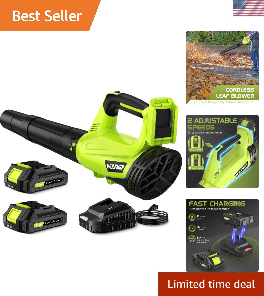 2-Speed Adjustable Cordless Leaf Blower - Perfect for Lawn and Patio Cleaning