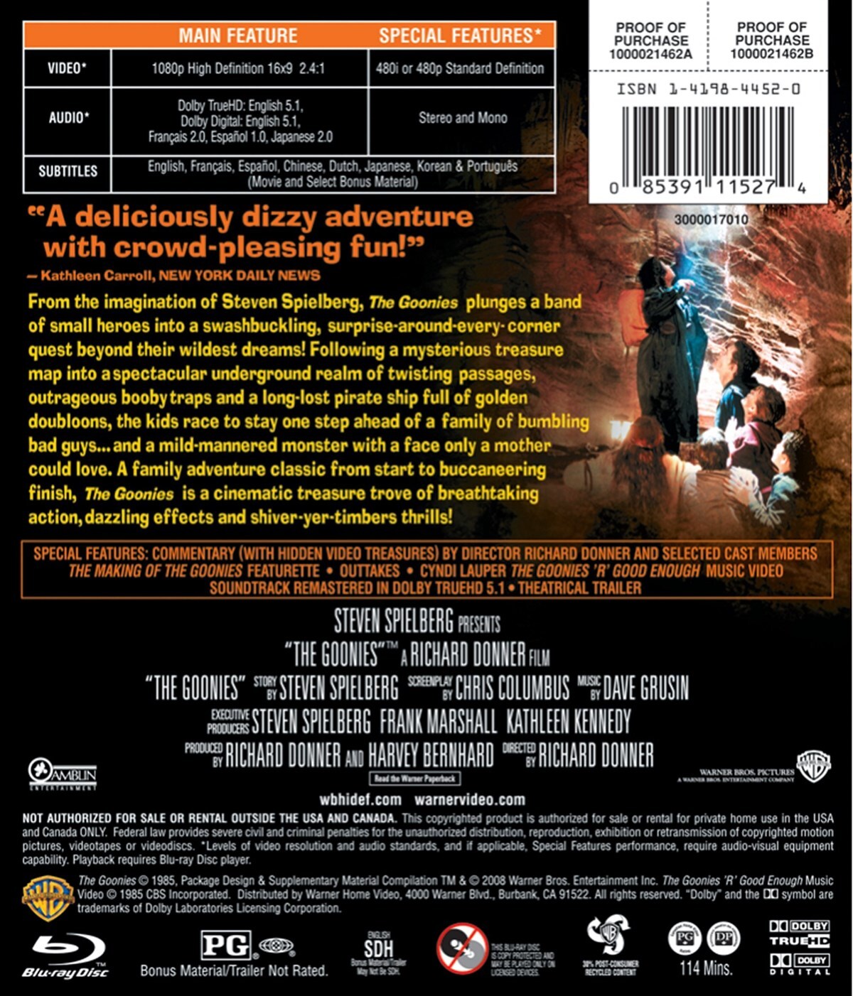 The Goonies Blu-ray Sean Astin NEW