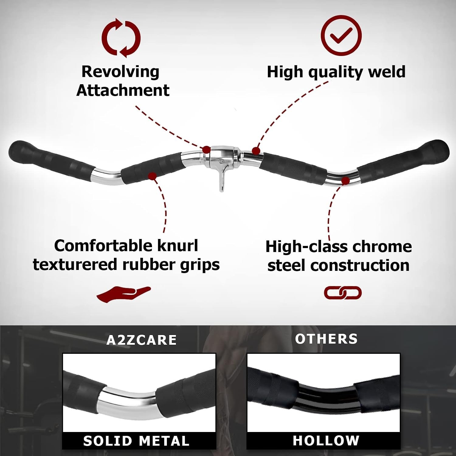 Curl Pulldown Bar with Rubber Handle LAT Pulley Curl Bar for Cable Pulley System