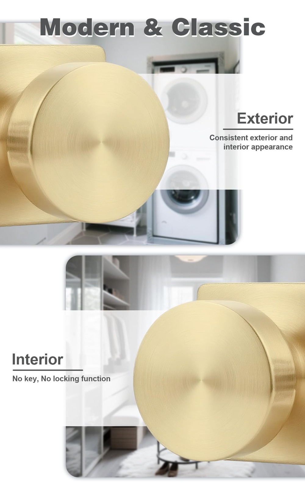 Probrico Bulk Passage Door Knobs Interior 10 Pack, Brushed Gold Square