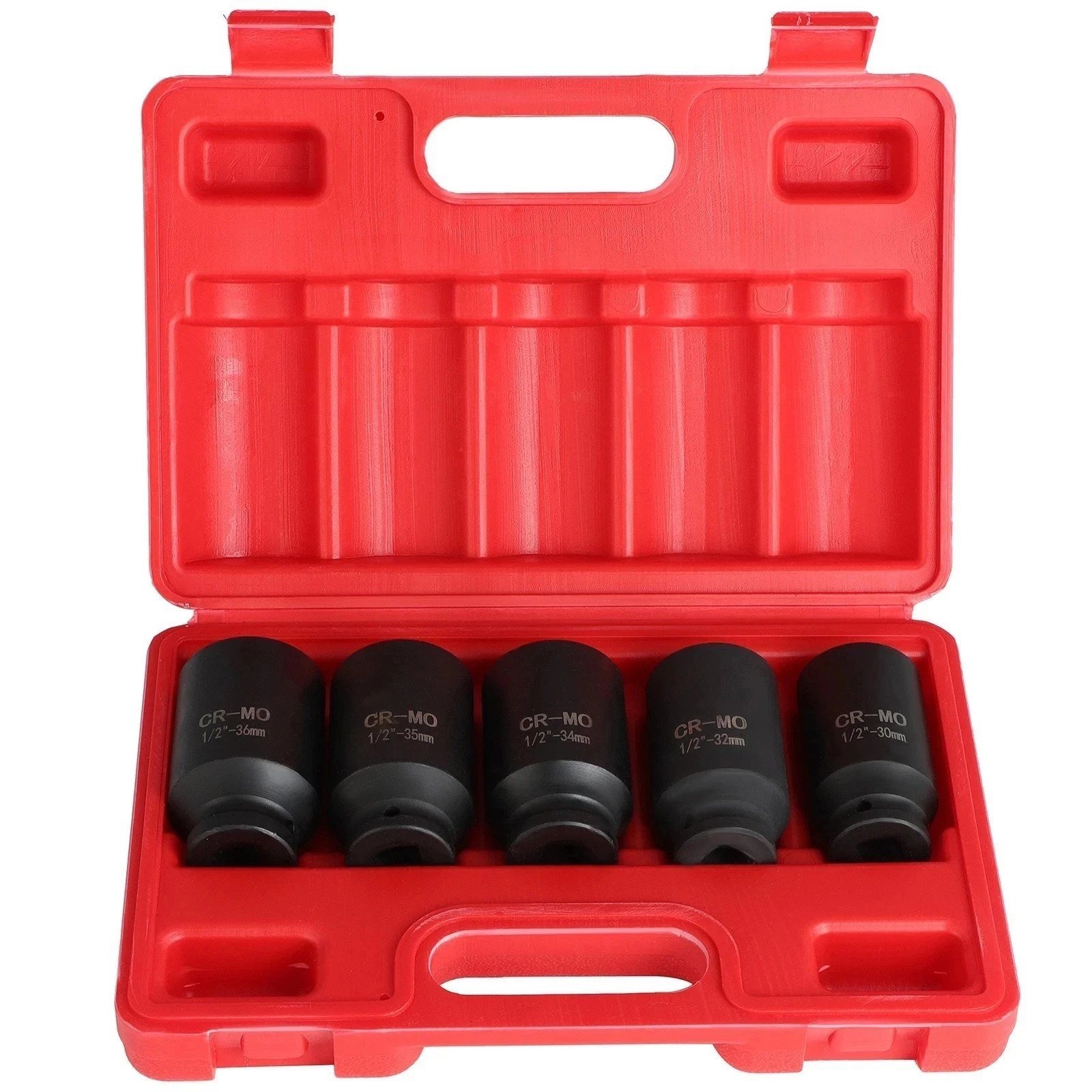 5Pcs 1/2" Drive Deep Impact Axle Hub Socket Set 6 Point 30mm 32mm 34mm 35mm 36mm