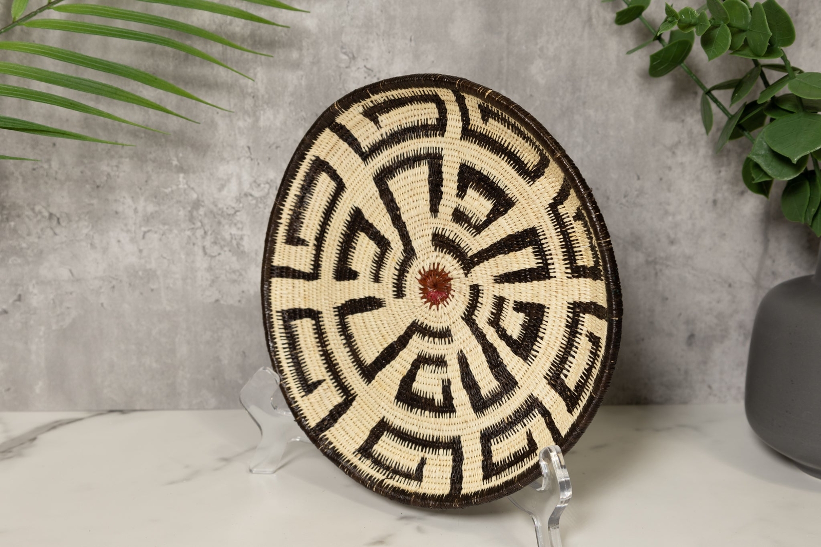 Black and White Greek Key Basket Plate