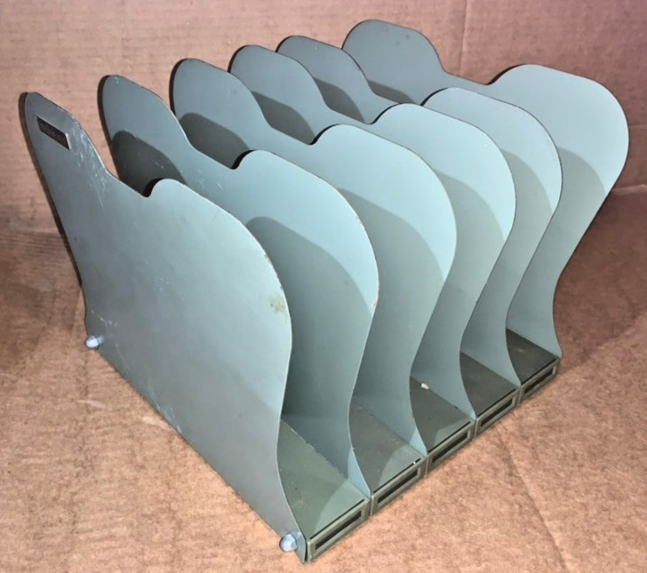 Vertical Heavy Duty Metal Grey 5 Slot Desk File Tray | Art Steel Co. NY, Vintage