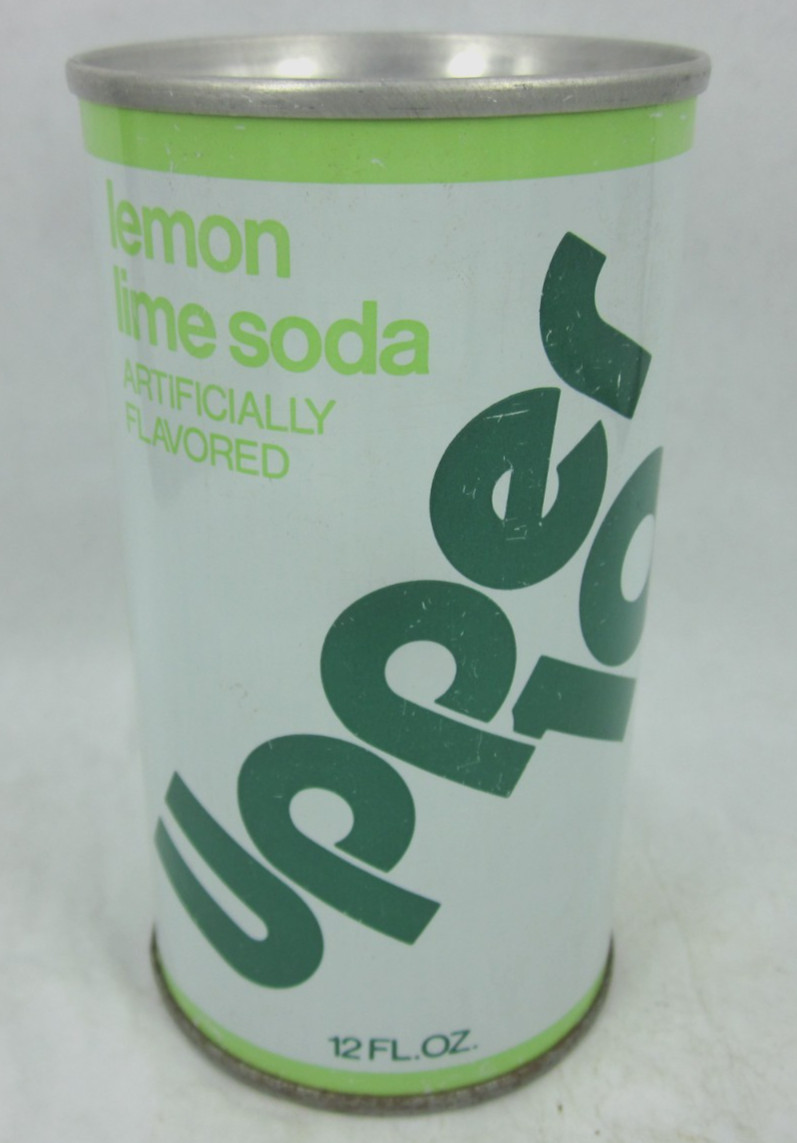 Upper 10 lemon lime soda pop can straight steel RC Royal Crown Chicago Illinois