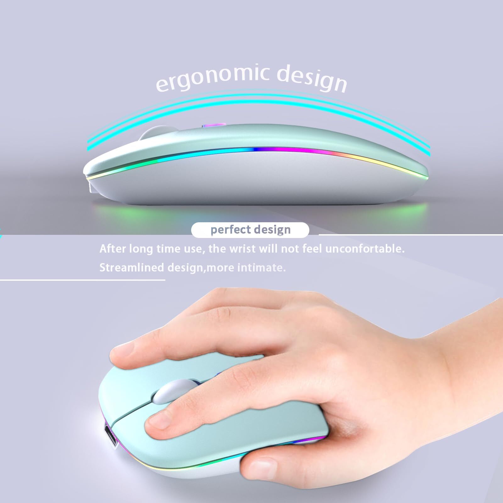 Wireless Bluetooth Mouse Rechargeable LED Dual Mode Mouse Bluetooth 5.2 and U...