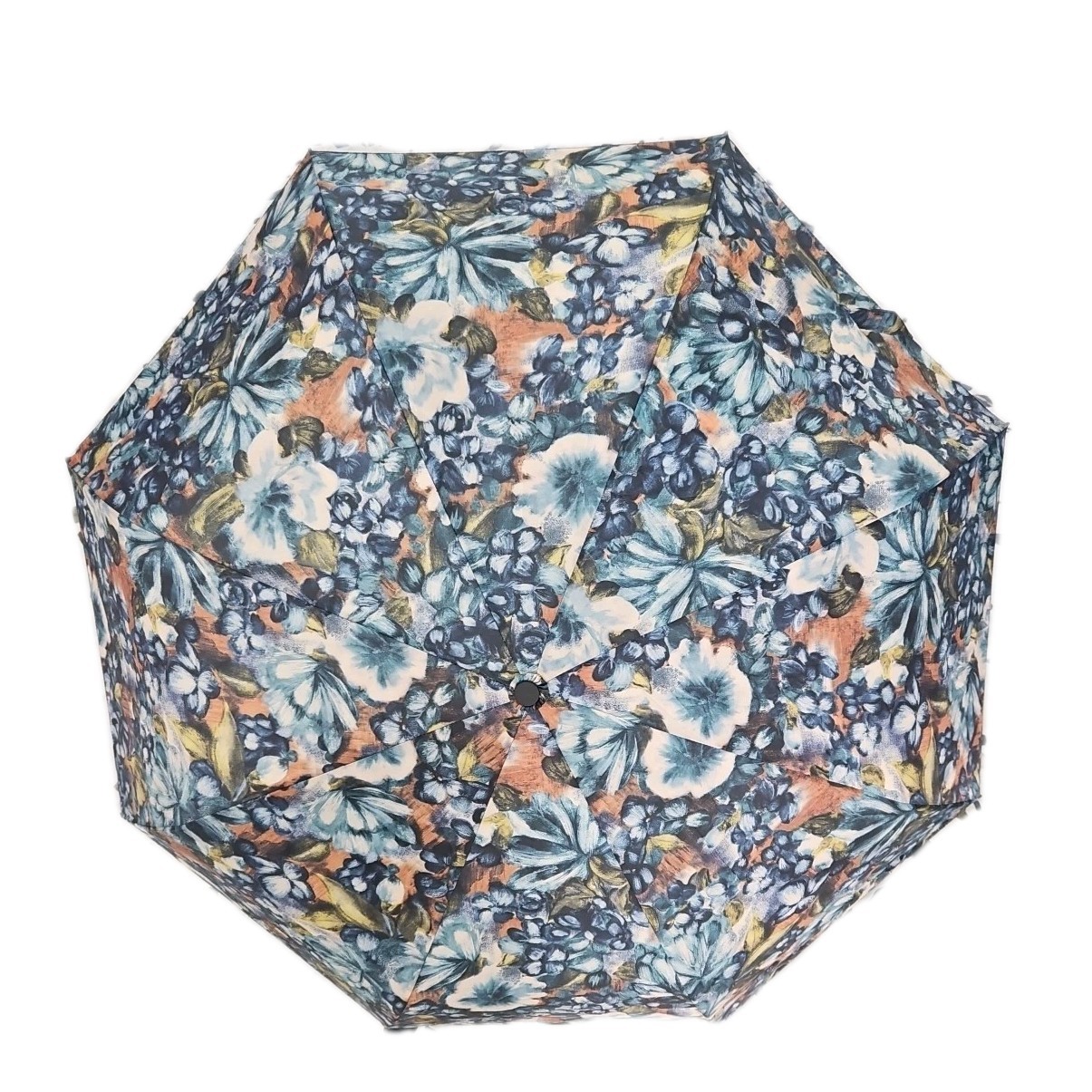 Patricia Nash Auto Open Close Umbrella Wood Handle Blue Clay Floral NWT