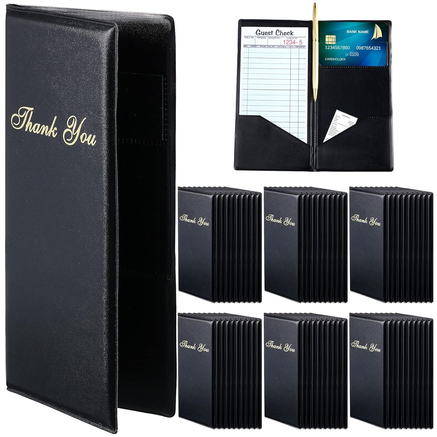 60 Pcs Black Check Presenters for Restaurants - Bill & Tip Holders for Servers