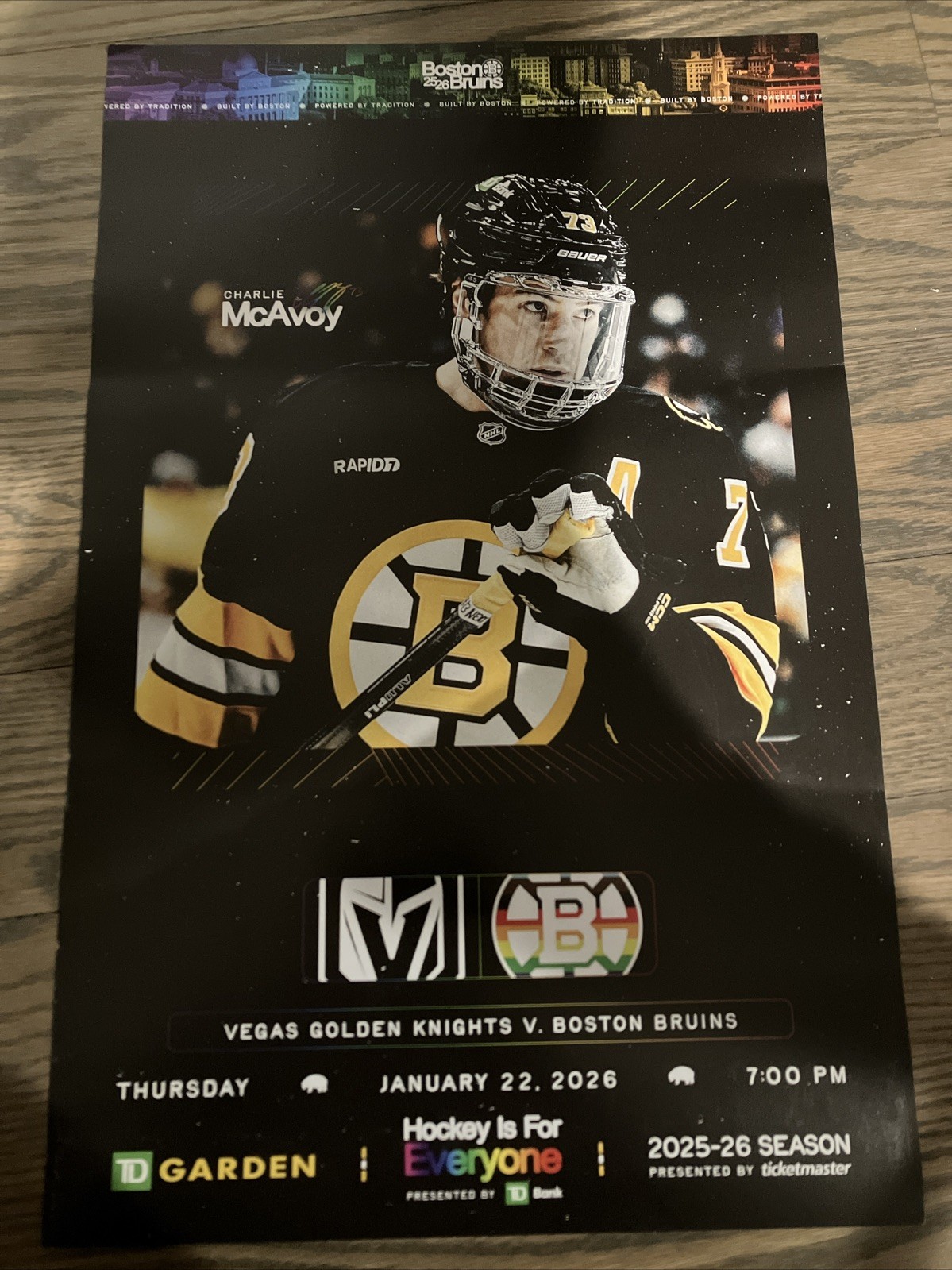 Boston Bruins Game Poster VS Vegas Golden Knights 1/22/26 #73 Charlie McAvoy