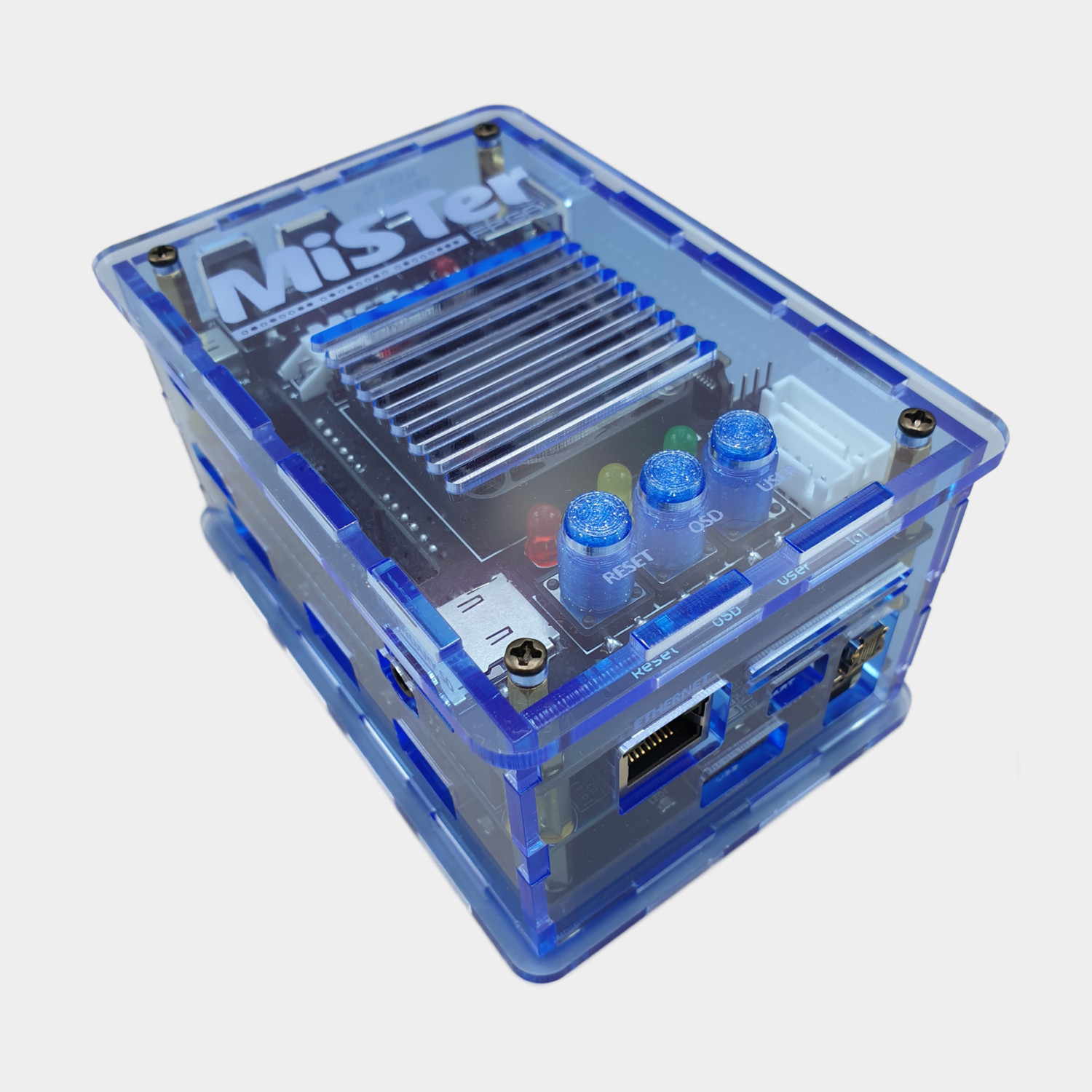 MiSTer FPGA Case For Analog IO Board and USB Hub Neptune Blue Perspex