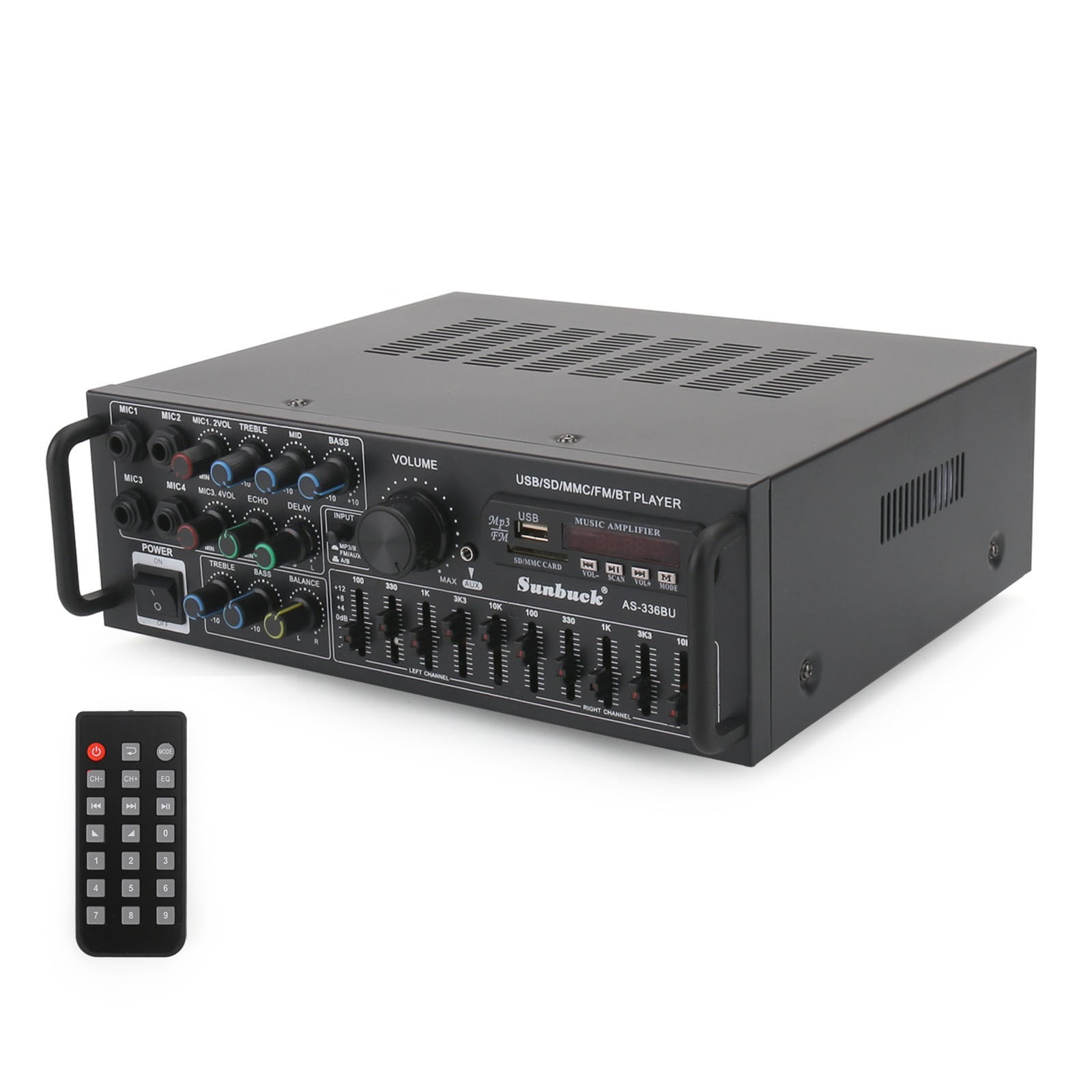 Sunbuck 2000W Power Amplifier 2-CH Bluetooth 5.0 Stereo FM USB EQ AUX w/ Remote