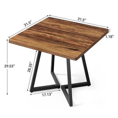 31.5 Inches Small Dining Table for 4, Square Dinner Table for Rustic Brown