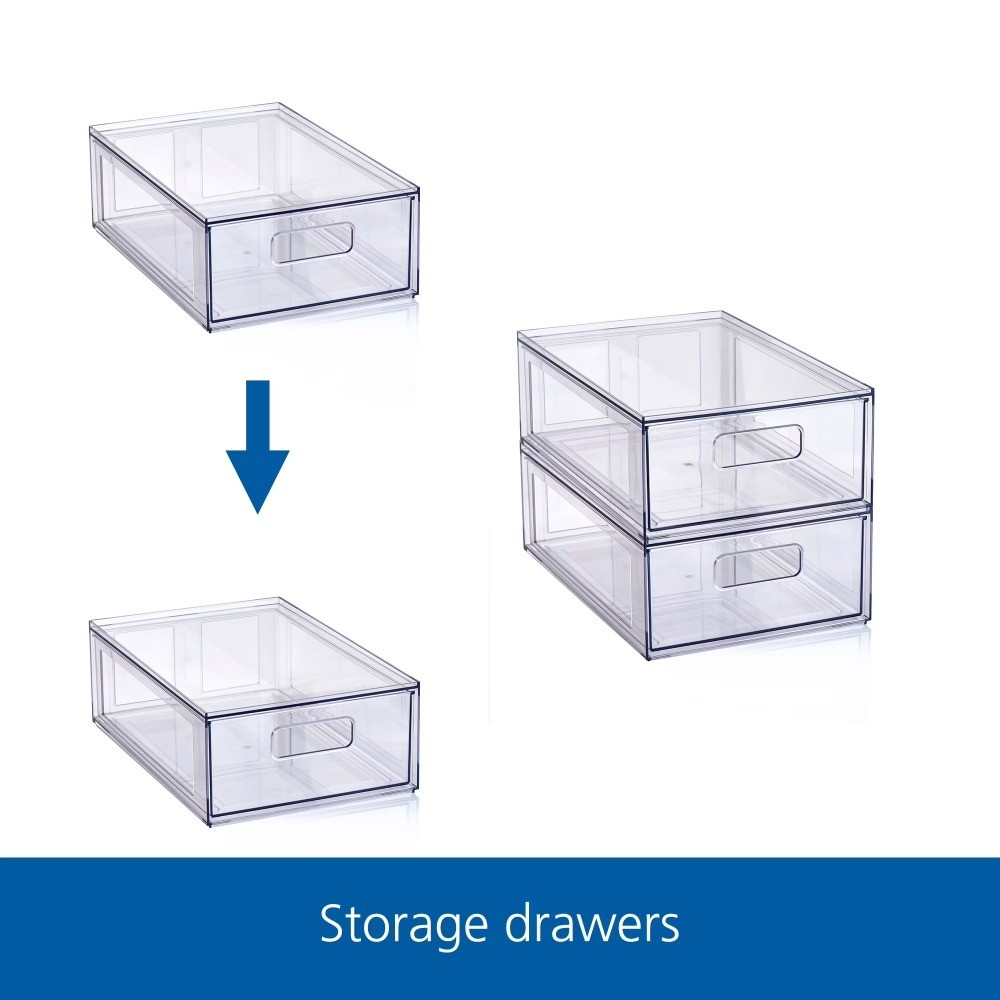 Clear Glossy Plastic Pull-Out Closet Organizer Drawers, 2-Pack, Small and