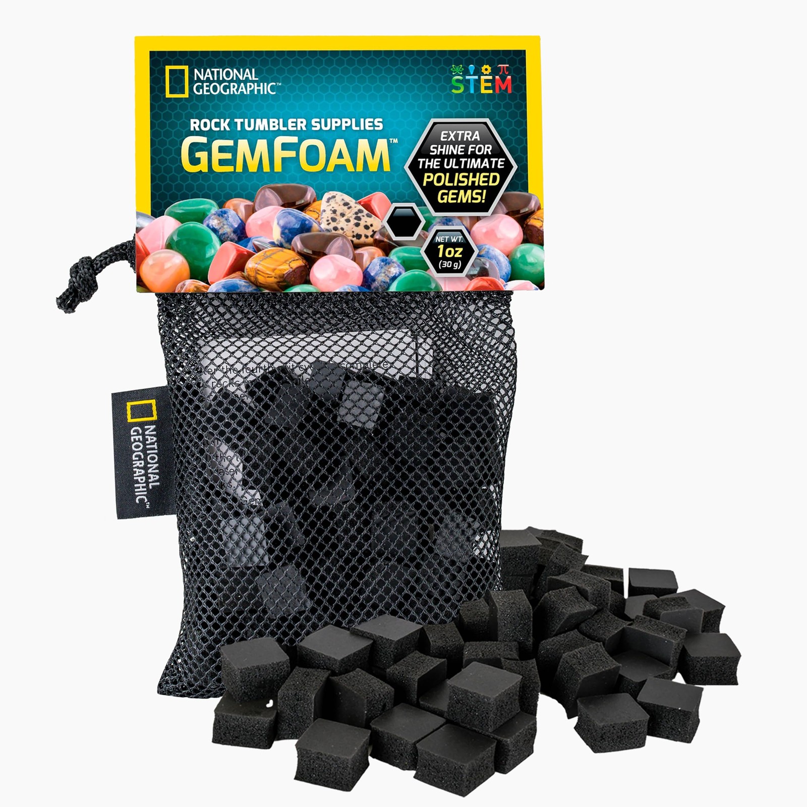 NATIONAL GEOGRAPHIC Rock Tumbling Media – GemFoam Reusable Medium, Black