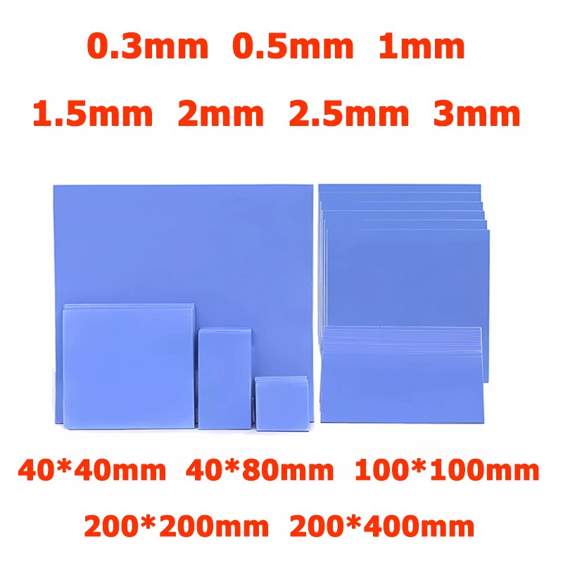 0.5mm - 3mm Thick GPU CPU Heatsink Cooling Thermal Conductive Silicone Pads Blue