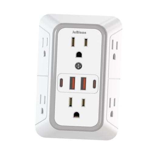 Outlet Extender Surge Protector - 6 Outlet Splitter with 4 USB Ports (2 White