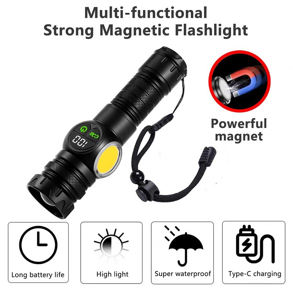 White Laser LEP Flashlight Torch COB Yellow Red Light Zoomable USB Rechargeable