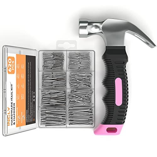 620 Pcs Small Nails For Hanging Pictures Assortment Kit With 8oz Pink Small Hamm