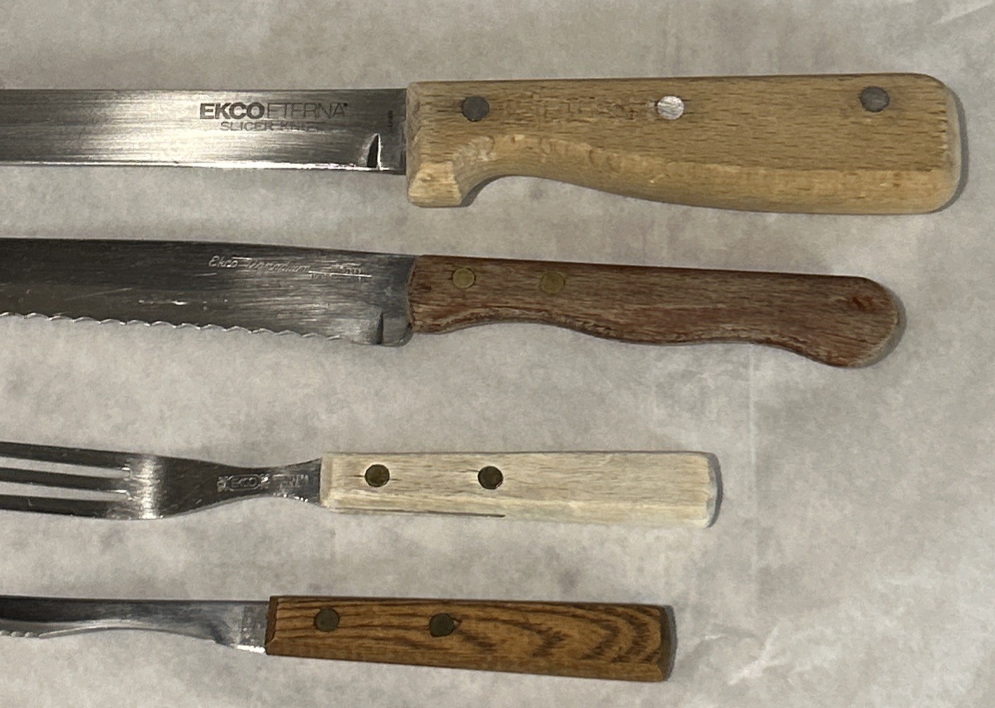 Vintage Ekco Eterna 8” Chef's Knife + 2 Ecko Knives & Fork **Read