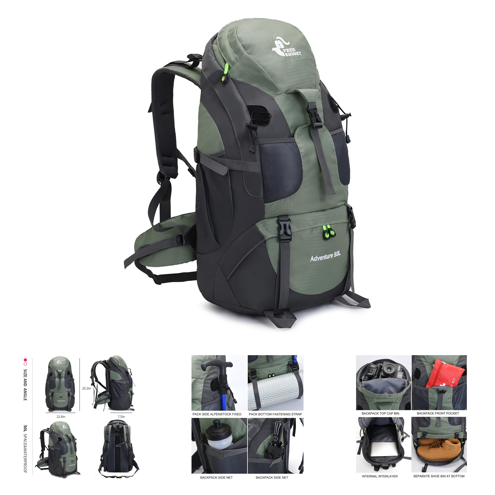 50L Hiking Backpack Water Resistant Sport Daypack Camping Climbing Cycling