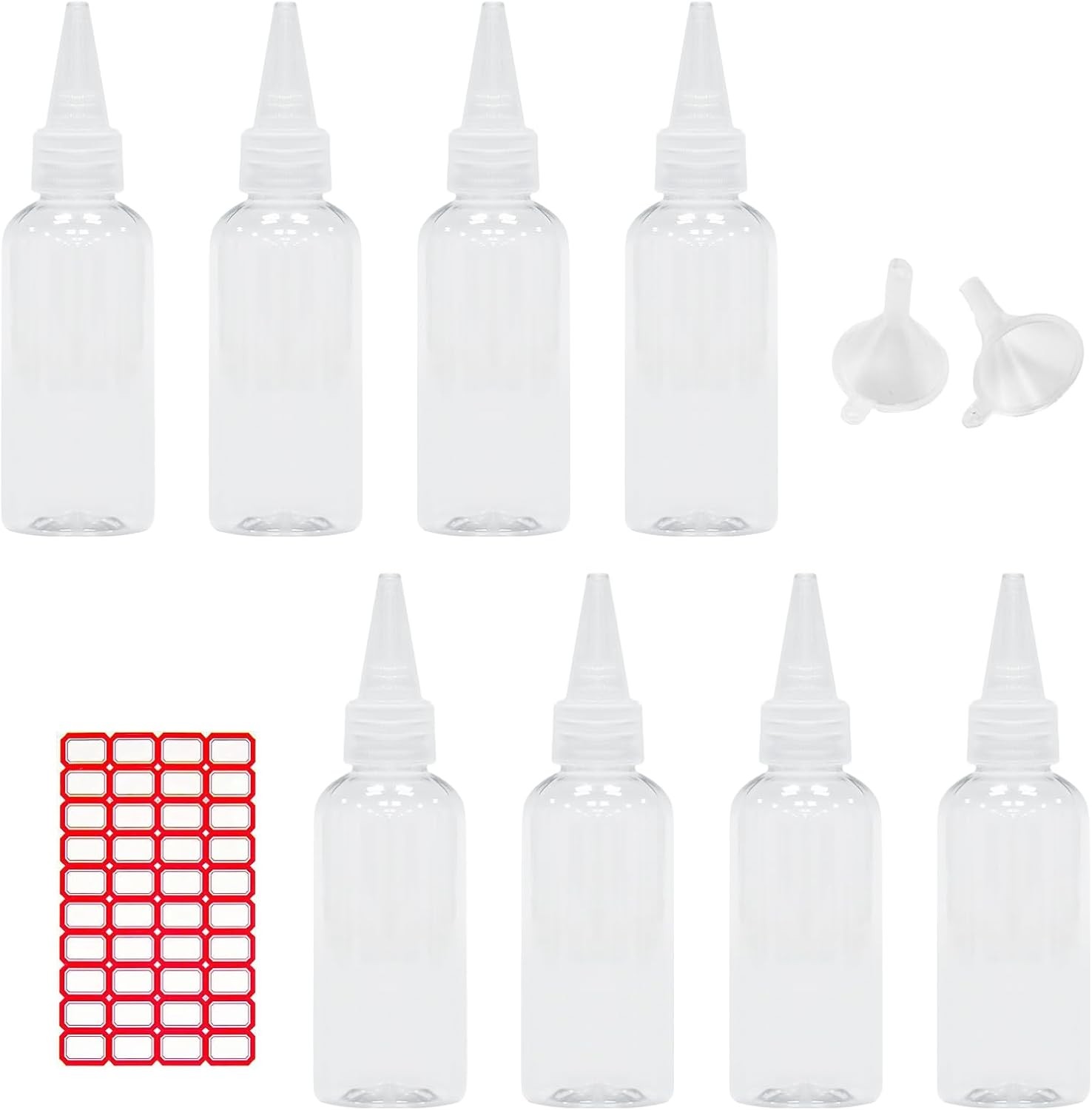 8 Pcs 60ml/2oz Clear Plastic Squeeze Bottles with Caps | Reusable Small Squeeze