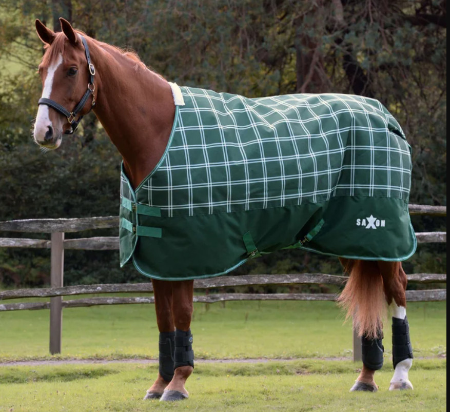 Saxon Defiant 1200D Standard Neck Turnout Horse Blanket 200g, 81",Green PlaidNEW