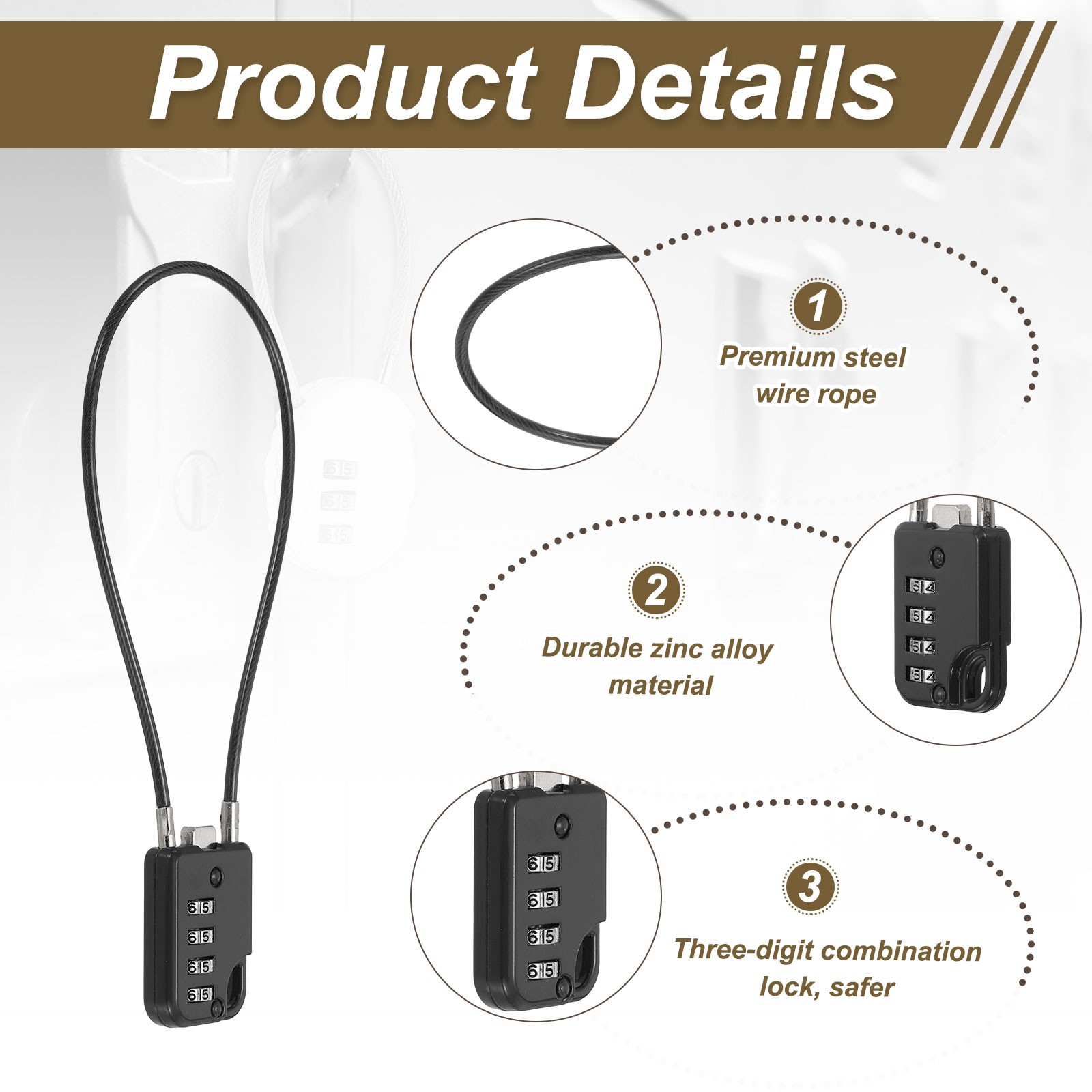 2-Pack Combination Padlock, 4 Digit 12 in Cable Luggage Lock [Black]