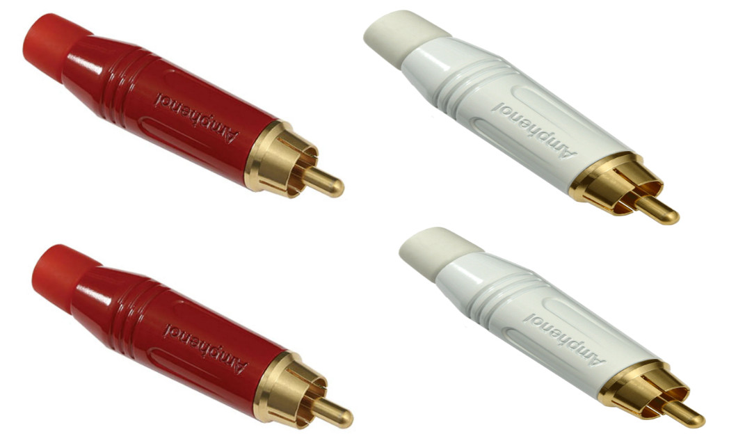 4 LOT Amphenol - ACPR - Diecast RCA Connector Male  - Phono Socket,  RED White