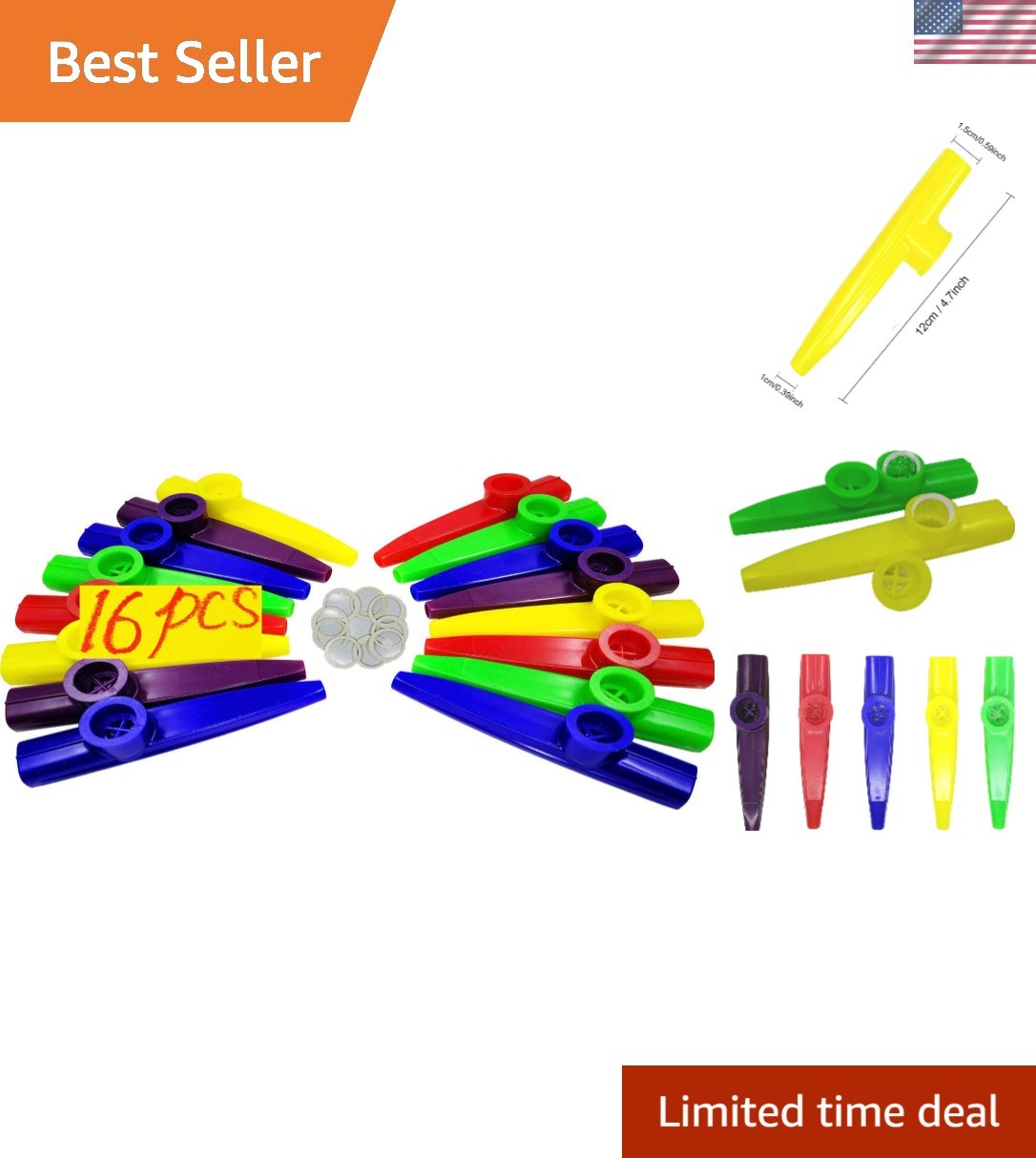 16Pcs Plastic Kazoos in Vibrant Colors with Replacement Diaphragms - Joy for All